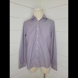 Lands End size 8 purple & white striped button down shirt